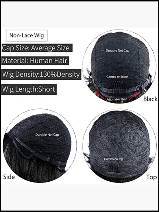 Short Bob Wig Human Hair Ombre Pixie Cut with Bangs Machine Made 130% Density main image 5